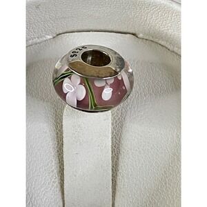 Gnoce 925‎ Sterling Silver Pink Floral Glass Bead For Charm Bracelet Gift New